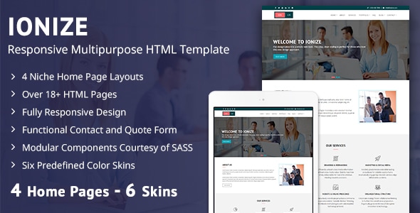 Ionize - Responsive Multipurpose HTML Template - Corporate Site Templates