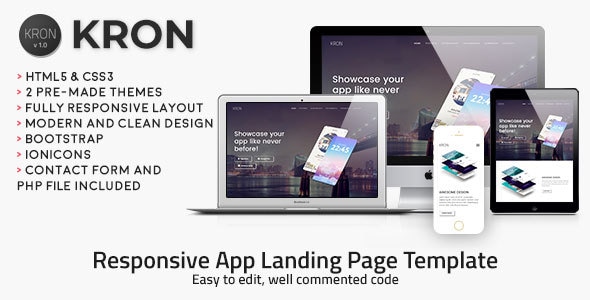 Kron | Responsive HTML/CSS App Landing Page Template - Apps Technology