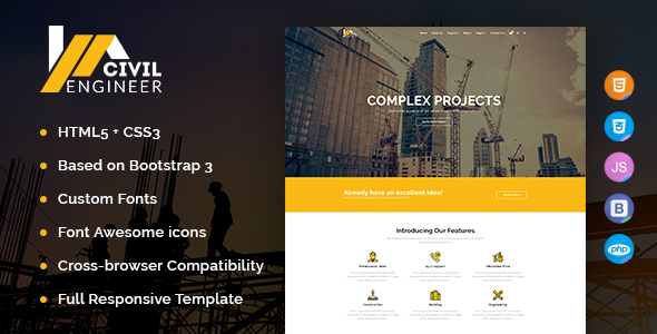Civil Engineer - Construction Bootstrap Template for Architect - Business Corporate