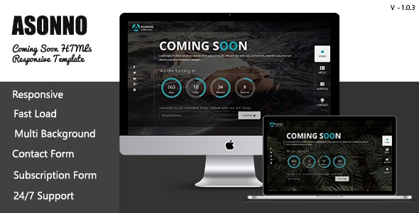 Asonno - Coming Soon HTML5 Responsive Template - Under Construction Specialty Pages