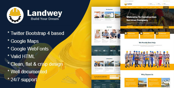 Landwey - Construction Multipurpose and HTML5 Bootstrap4 Responsive Template - Business Corporate