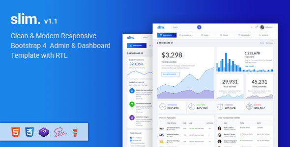 Slim - Modern & Clean Responsive Bootstrap 4 Admin Dashboard Template - Admin Templates Site Templates