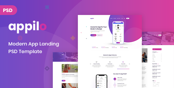Appilo - App Landing PSD Template - Technology Photoshop