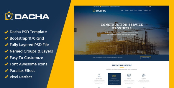 Dacha - Construction PSD Template - Business Corporate
