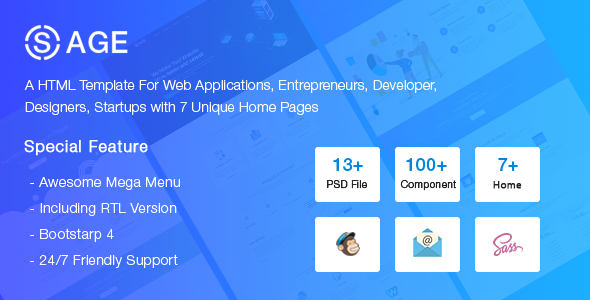 SaaSAge - App Landing and SaaS HTML Template With RTL - Software Technology