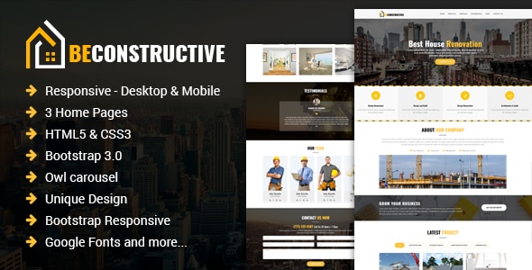 Be Constructive - One Page Construction HTML Template - Corporate Landing Pages