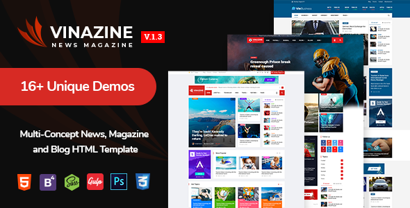 Vinazine - Multi-concept News, Magazine HTML Template - Entertainment Site Templates
