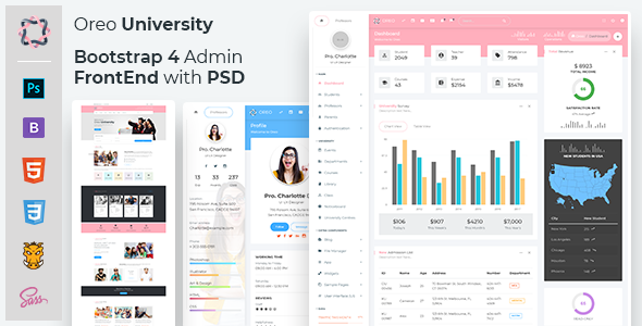 Oreo University - Bootstrap 4 Admin + Front End with PSD - Admin Templates Site Templates