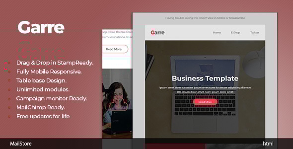 Garre - Responsive Email Template with Stampready Builder - Newsletters Email Templates