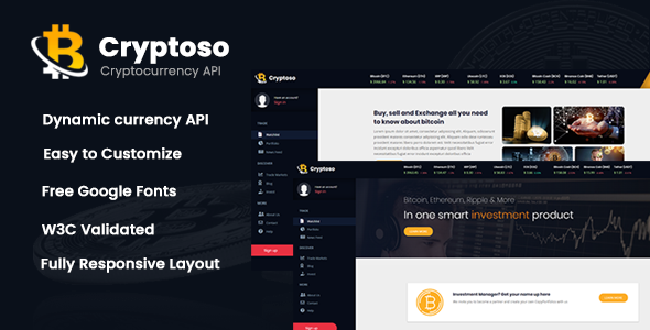 Cryptoso - Bitcoin Crypto Currency Template - Business Corporate