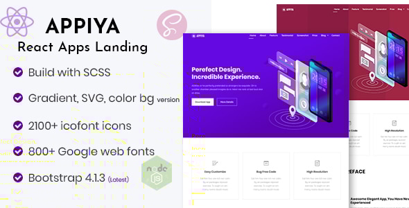 Appiya - React App Landing Page - Technology Site Templates