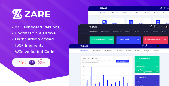 Zare - Bootstrap 4 + Laravel Admin Dashboard Template - Admin Templates Site Templates