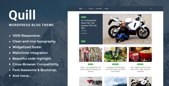 Quill Blog - Responsive Minimal WordPress theme - Personal Blog / Magazine