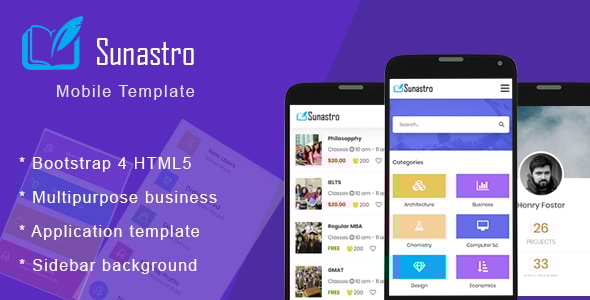 Sunastro - Bootstrap 4x Mobile HTML5 Template - Mobile Site Templates