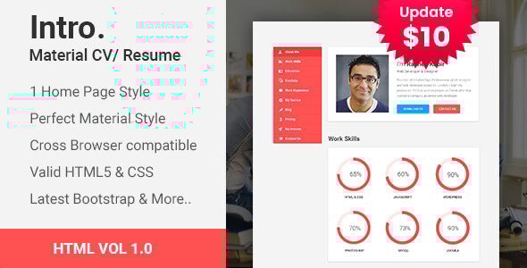 Intro | Material CV/Resume HTML template - Portfolio Creative