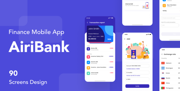 AiriBank - Finance Mobile App UI KIT - Business Corporate