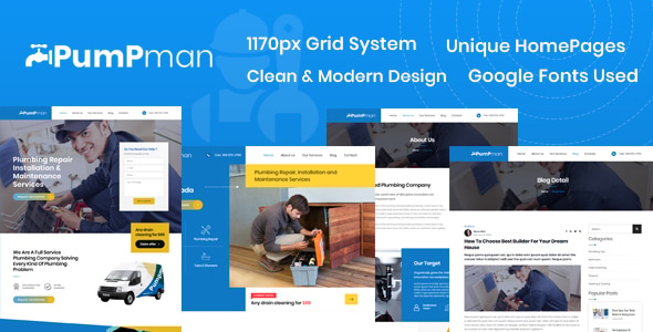 PumpMan – Plumber Website HTML Template - Site Templates
