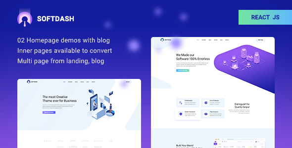 Softdash - Creative SaaS and Software REACT Template - Creative Site Templates