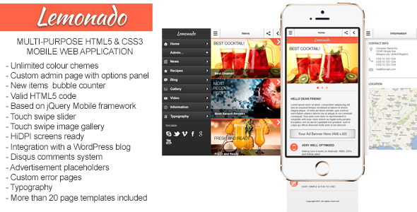 Lemonado - Multi-purpose Mobile Web Application - Mobile Site Templates
