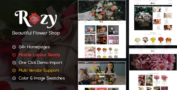 Rozy - Flower Shop WooCommerce WordPress Theme (4+ Indexes + Mobile Layouts Ready) - WooCommerce eCommerce