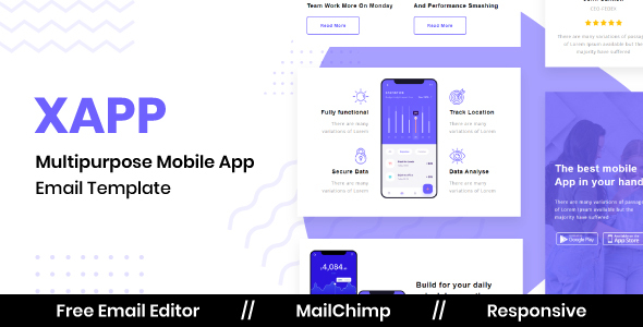 XAPP - Responsive Email Template For App / SaaS With Free Email Editor - Newsletters Email Templates