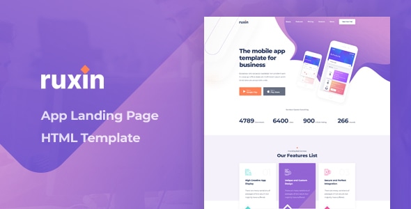 Ruxin - App Landing Page HTML Template - Technology Site Templates