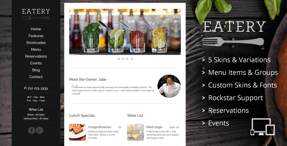 Eatery - Responsive Restaurant WordPress Theme - Restaurants & Cafes Entertainment