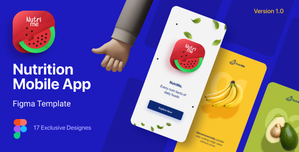 NutriMe | Online Nutrition Info Mobile App and Landing Page Figma Template - Health & Beauty Retail