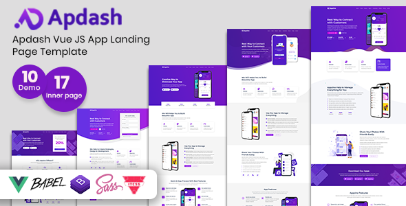 Apdash - Vue JS App Landing Page Template - Technology Site Templates