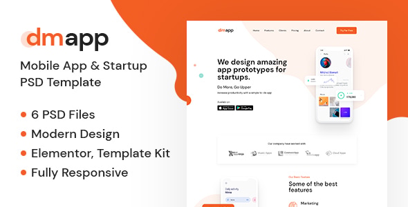 DMApp - APP Showcasing PSD Template - Technology Photoshop