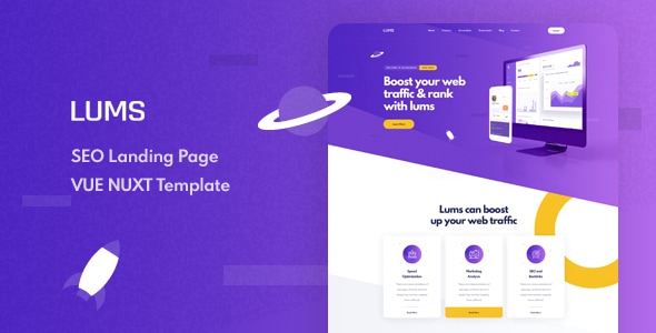 Lums - Vue Nuxt SEO Landing Page Template - Technology Site Templates