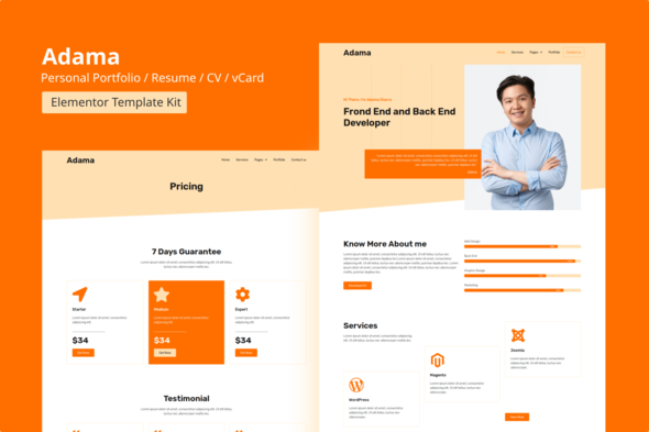 Adama - Personal Portfolio & Resume Elementor Template Kit - Personal & CV Elementor