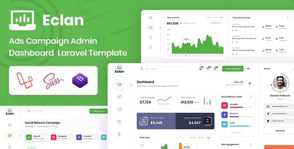 Eclan - Ads Campaign Laravel & Bootstrap Admin Dashboard - Admin Templates Site Templates