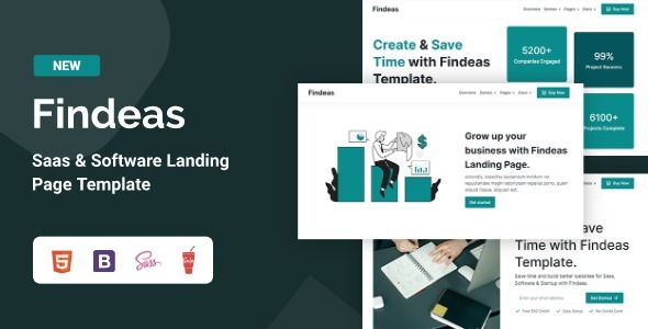 Findeas – Saas & Software Landing Page Template - Technology Site Templates