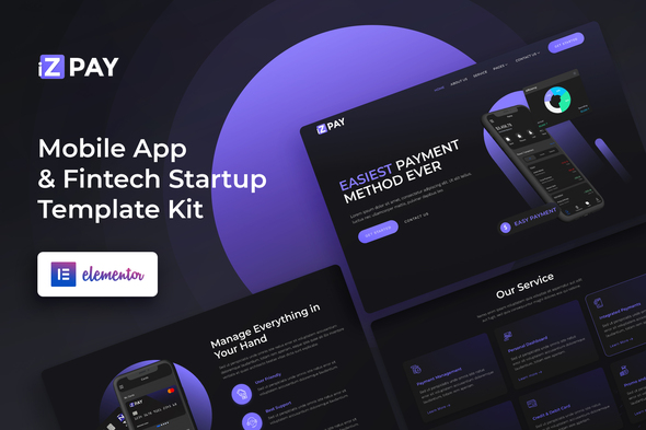 iZPAY - Mobile App & Fintech Startup Elementor Template Kit - Technology & Apps Elementor