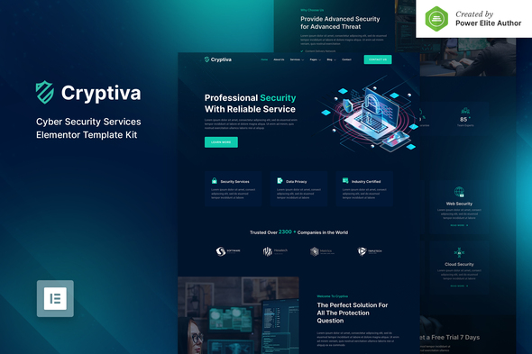 Cryptiva – Cyber Security Services Elementor Template Kit - Technology & Apps Elementor
