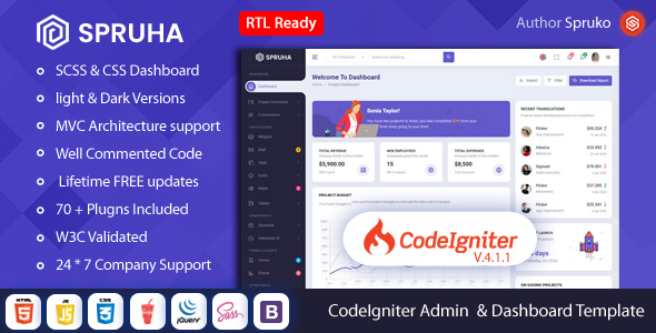 Spruha - Codeigniter Dashboard Template - Admin Templates Site Templates