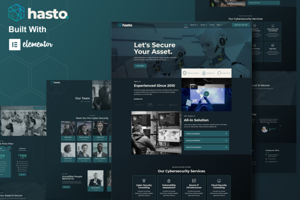 Hasto - Cyber Tech Security Service Elementor Template Kit - Technology & Apps Elementor