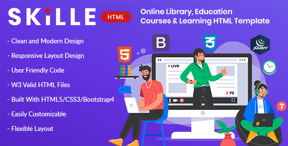 SKILLE – Online Library, Education, Course & Learning HTML Template - Corporate Site Templates