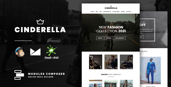 Cinderella - E-commerce Responsive Email for Fashion & Accessories with Online Builder - Newsletters Email Templates