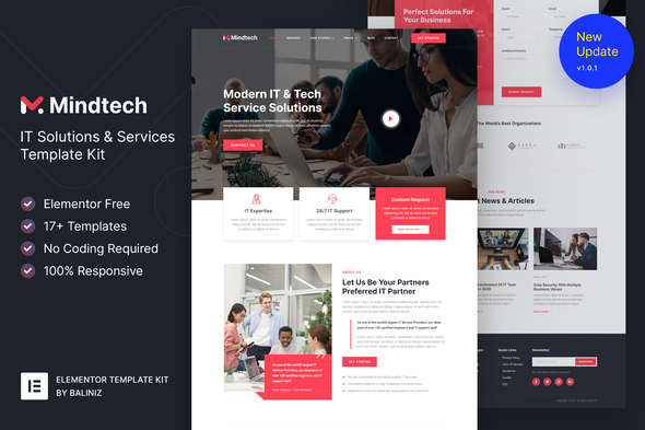 Mindtech – IT Solutions & Services Company Elementor Template Kit - Technology & Apps Elementor
