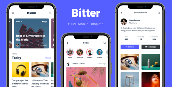 Bitter - HTML Mobile Template - Mobile Site Templates