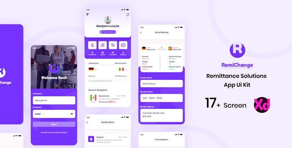 Remichange - Remittance Solution App UI Kit - Business Corporate
