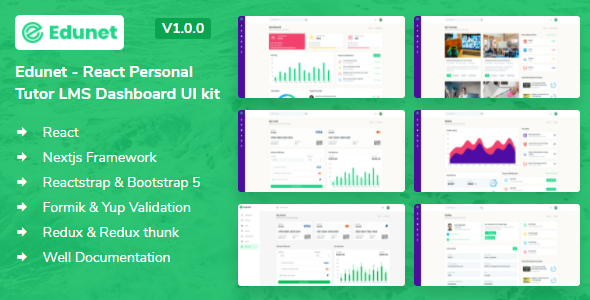 Edunet - React Personal Tutor LMS Dashboard UI kit - Admin Templates Site Templates