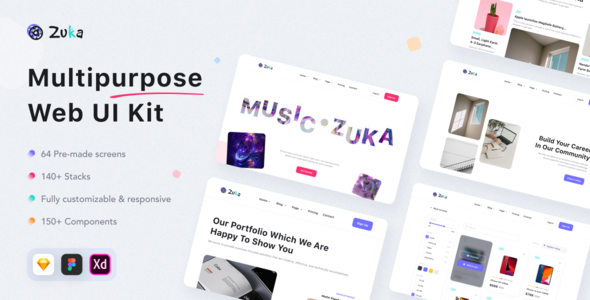 Zuka - Multipurpose Web UI Kit for Sketch - UI Templates