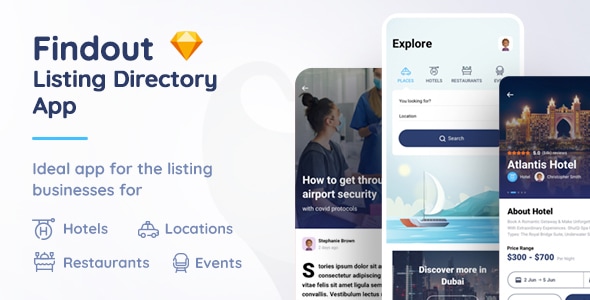 Findout - Listing Directory App Sketch Template - Sketch UI Templates