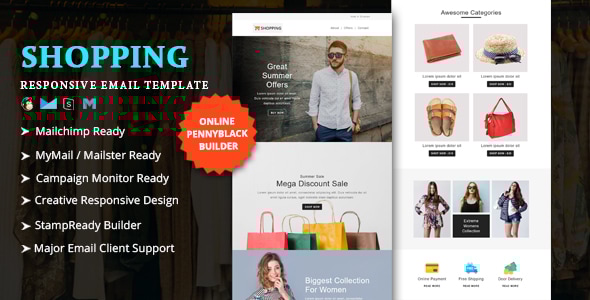 Shopping - Ecommerce Responsive Email Template with Stampready Builder Access - Newsletters Email Templates