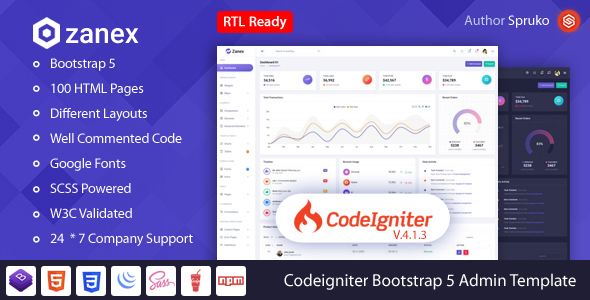 Zanex - Codeigniter Bootstrap 5 Dashboard Template - Admin Templates Site Templates