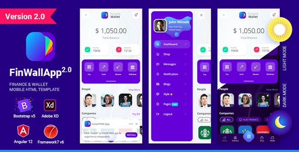 Finwallapp Finance Wallet Mobile HTML template Bootstrap 5 Framework7 Angular 12 - Mobile Site Templates