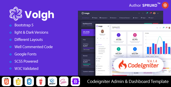 Volgh – CodeIgniter Admin & Dashboard Template - Admin Templates Site Templates